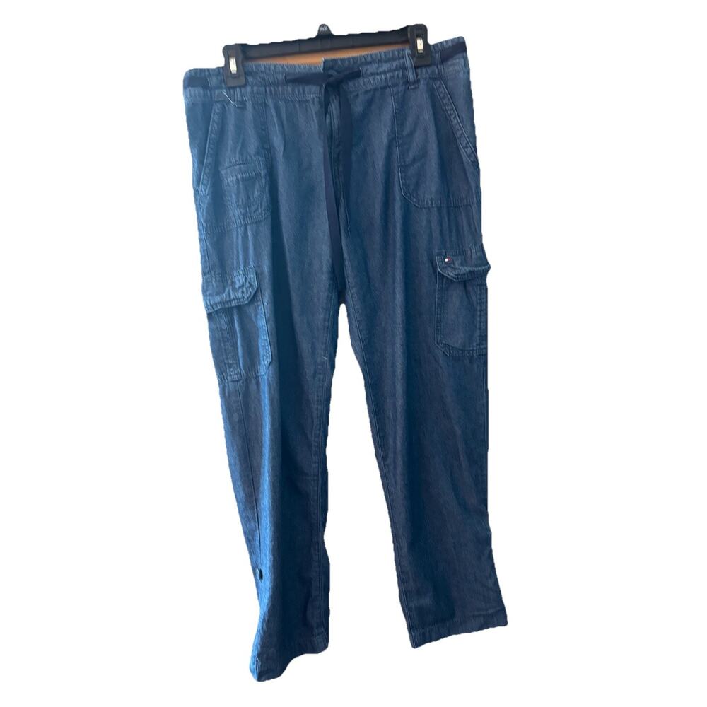 Tommy Hilfiger Sz10 Women’s Chambray Cargo Pants Roll Tab Leg Beach Summer Camp